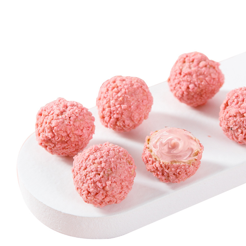 爆浆曲奇小丸子草莓味夹心巧克力球308g盒装网红儿童零食巧克力