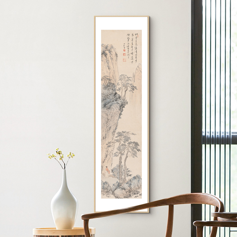 新中式挂画竖版长条山水画客厅玄关装饰画书房茶室过道古风水墨画