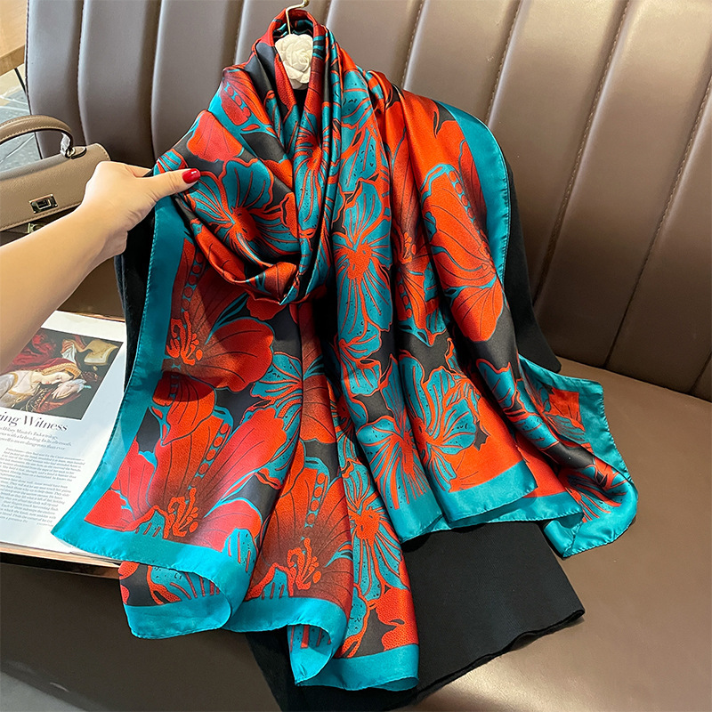 Summer New Sunscreen Silk Scarf Korean Fashion New Silk Section Long Spring and Autumn Scarf Air Conditioning Large Size Shawl Dual-Use
