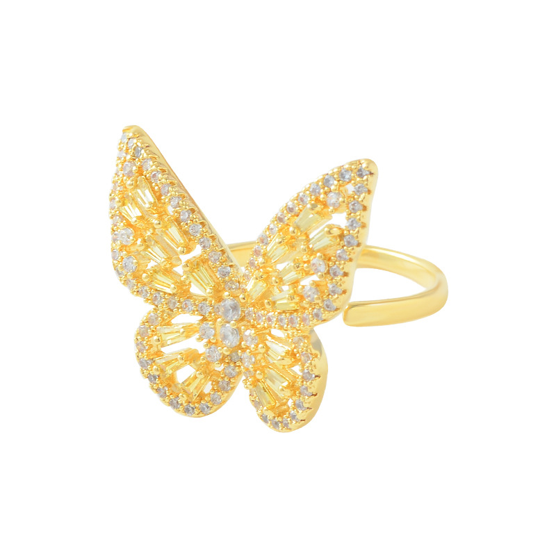 Super Fairy Zircon Butterfly Opening Ring Women's Fashion Graceful Personality Trendy Korean Style Internet Celebrity Normcore Style Ring Women's Jewelry