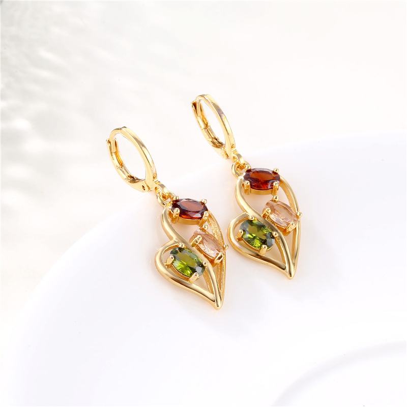 European and American Simple New Style Mixed Color Leaf-Shaped Earring Supply Geometric Colorful Zircon Earrings Mori Style Leaf Earrings for Women