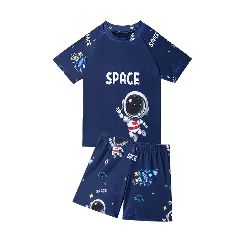 Personalized Printed Astronaut Boy's Swimsuit Small Spaceship Logo Children's Swimsuit Separated Type Student Training Swimsuit