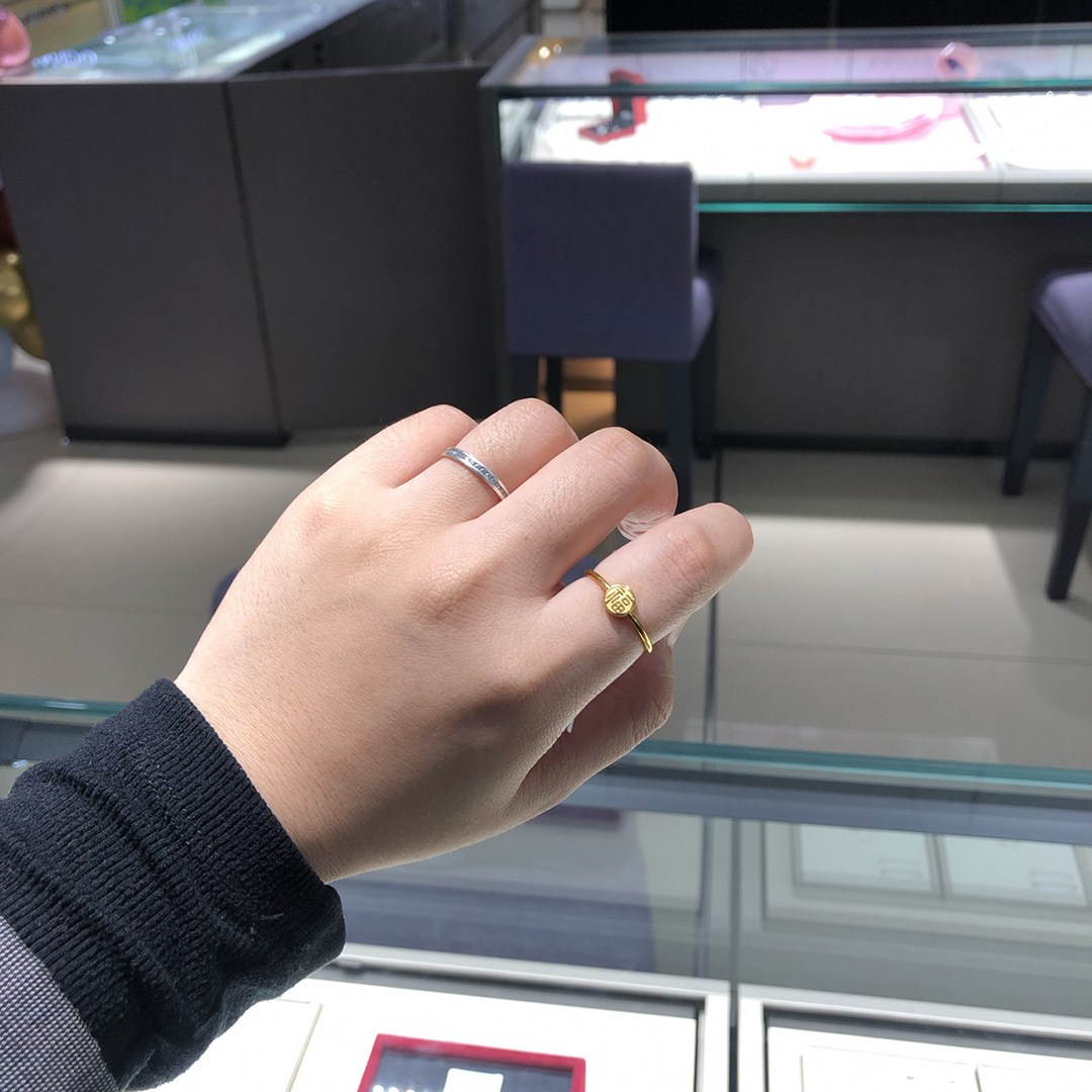 福字戒指女ins潮简约冷淡风黄金色食指戒网红开口可调节尾戒-阿里巴巴
