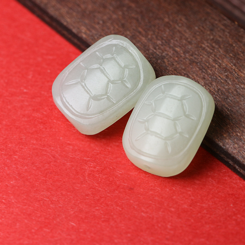 纯然和田玉中孔乌龟壳富甲天下散珠小吊坠diy手链项坠配饰配件