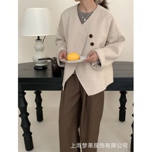 米色双面羊绒大衣女韩系短款小个子休闲2023年新款羊毛呢大衣外套