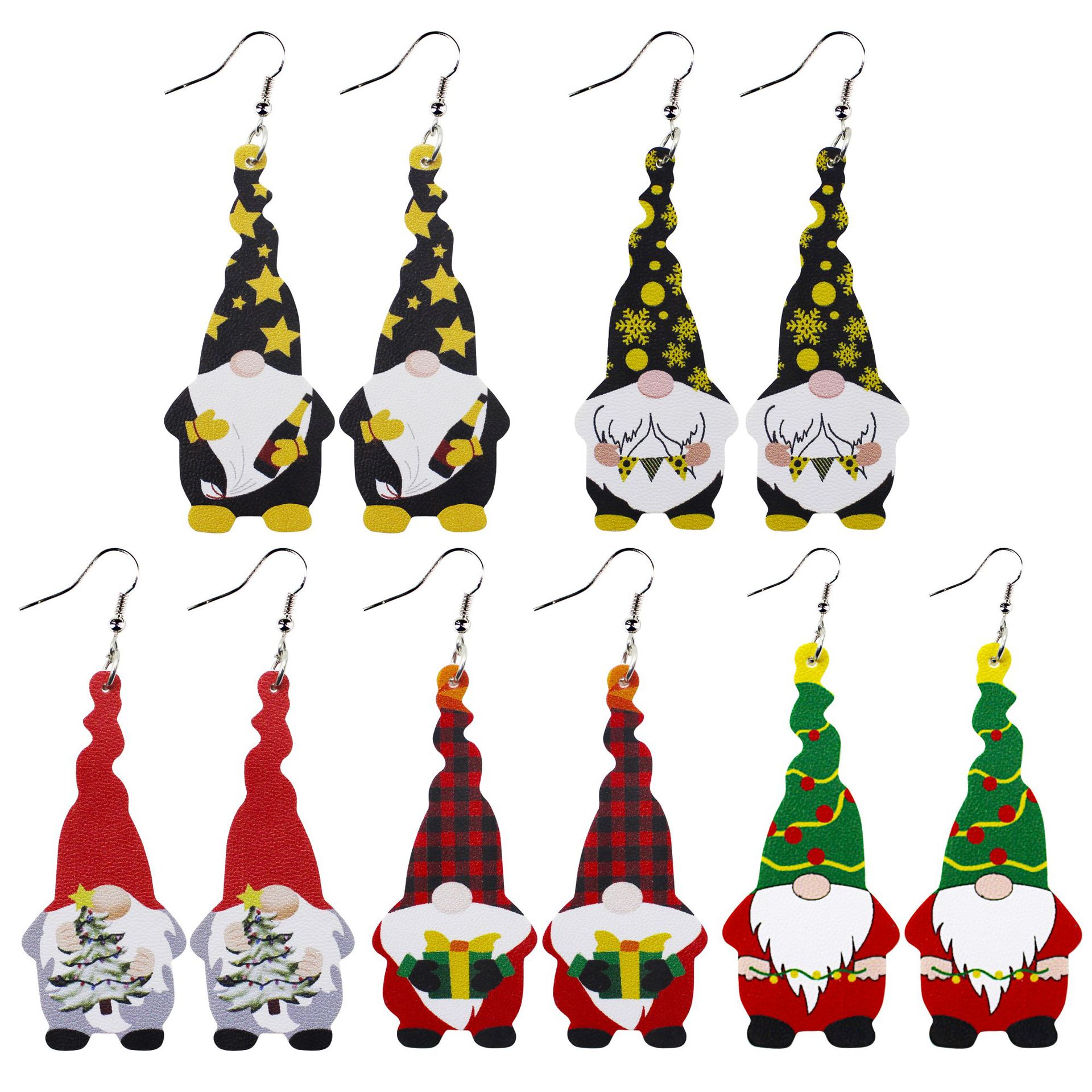 Christmas Elf Dwarf Leather Earrings Eardrops XINGX Snowflake Holiday Decoration Europe and America Cross Border Amazon