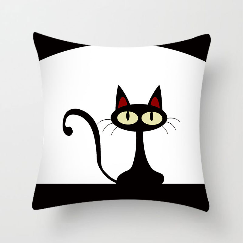 Amazon Cross-Border Cartoon Cute Hello Cat Pillow Cover Bedroom Sofa Cushion Cover Home Peach Skin Fabric Pillowcase