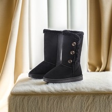 外贸长筒雪地靴女士冬季保暖防滑棉鞋纽扣装饰跨境