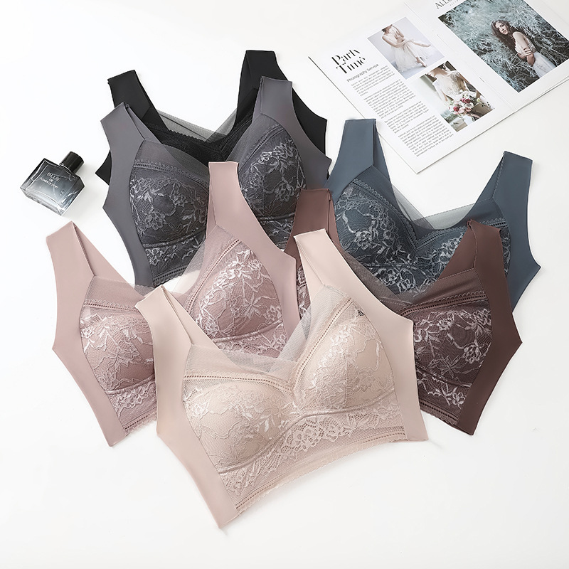 One-Piece Lace Fixed Cup Back Shaping Safety Wireless Bra plus-Sized Lace Princess Wrapped Chest Women's Tube Top