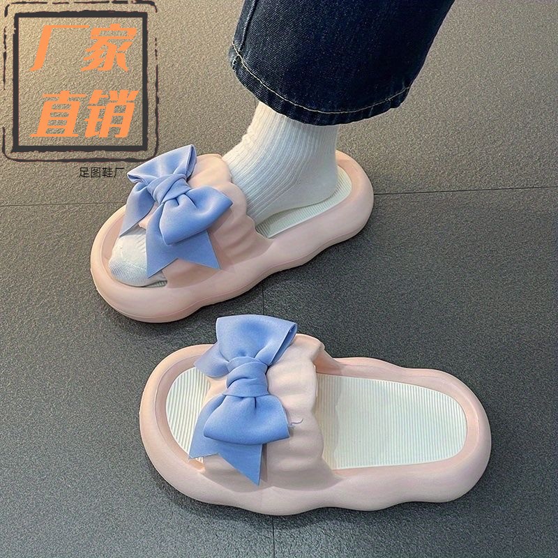 Summer New Fashion Cute Wild Bow Slippers Female Student Dormitory Thick Bottom Popular Flip Flops