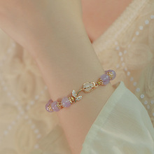 韩国新款仿天然紫水晶郁金香手链女轻奢手链小众设计感手链闺蜜手