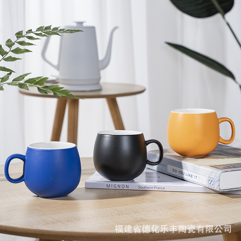 Ceramic Mug Water Cup Multi-Color Coffee Cup Milk Cup round Matte Glaze Big Belly Cup Customizable Logo