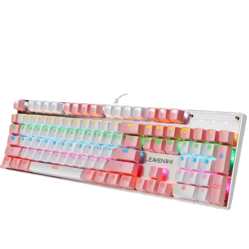 裂纹k660真机械键盘usb有线游戏发光rgb电脑青轴机械键盘ebay跨境