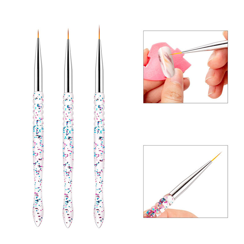 170 3 pcs acrylic glitter rod nail brush pull line hook flower pen fluoresent marker acrylic rod manicure implement