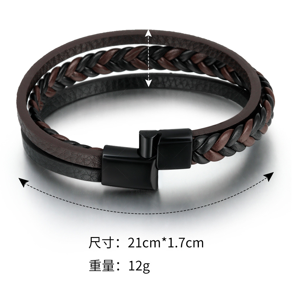速卖通新款复古牛皮手链多层合金编织皮革手环手镯 男士手饰批发