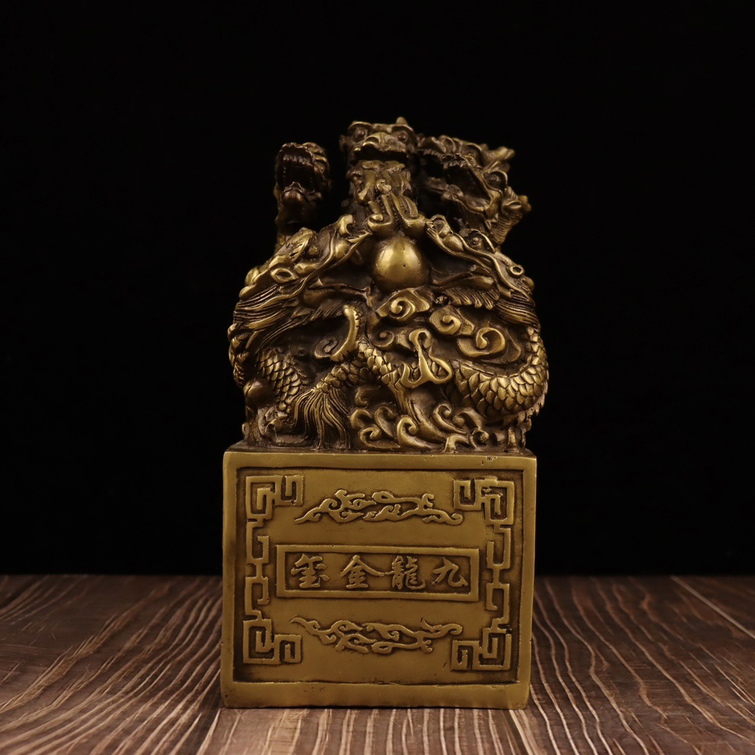 仿古铜黄铜九龙印摆件九龙印玺家居金属工艺品摆件-阿里巴巴
