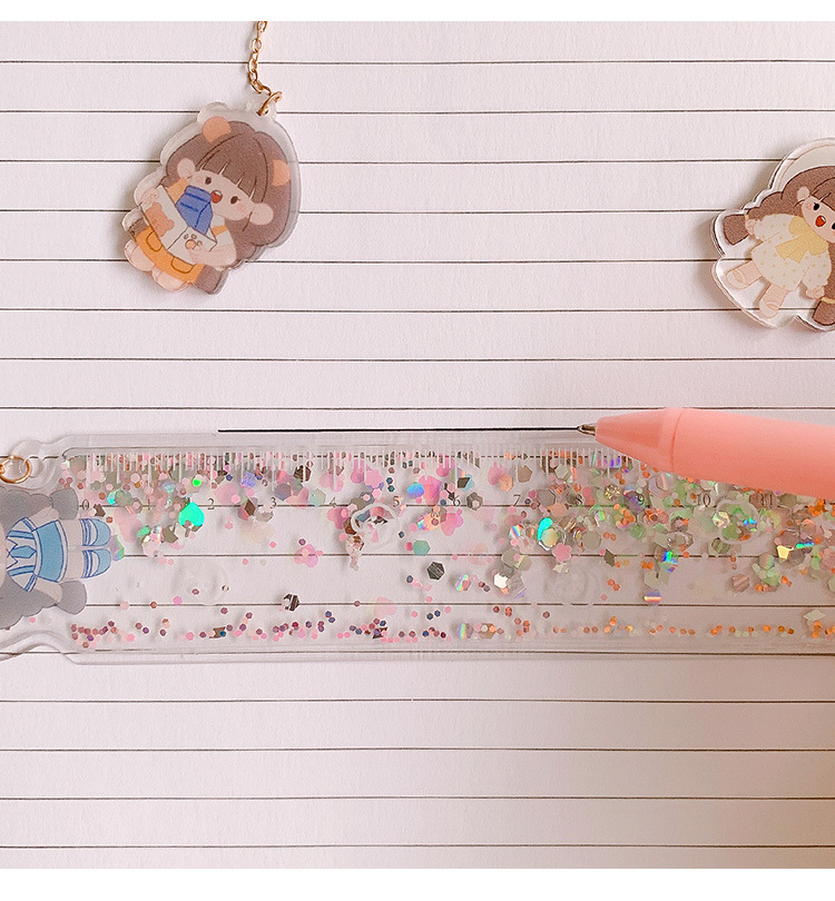 艺蓝可爱流沙尺子创意少女心入油直尺学生学习绘图文具书签刻度尺