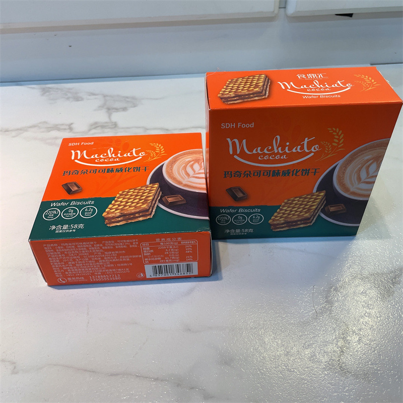 玛奇朵可可味威化饼干58g零食饼干婚庆喜事伴手礼现货一件代发