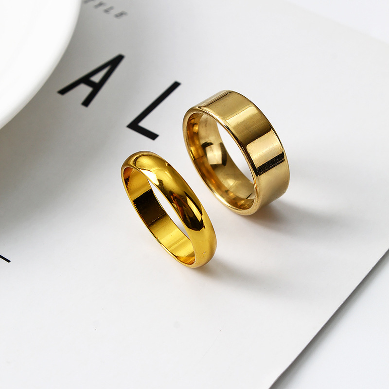 跨境欧美简约金色情侣对戒一字简约戒指电镀光板不锈钢情人节礼物
