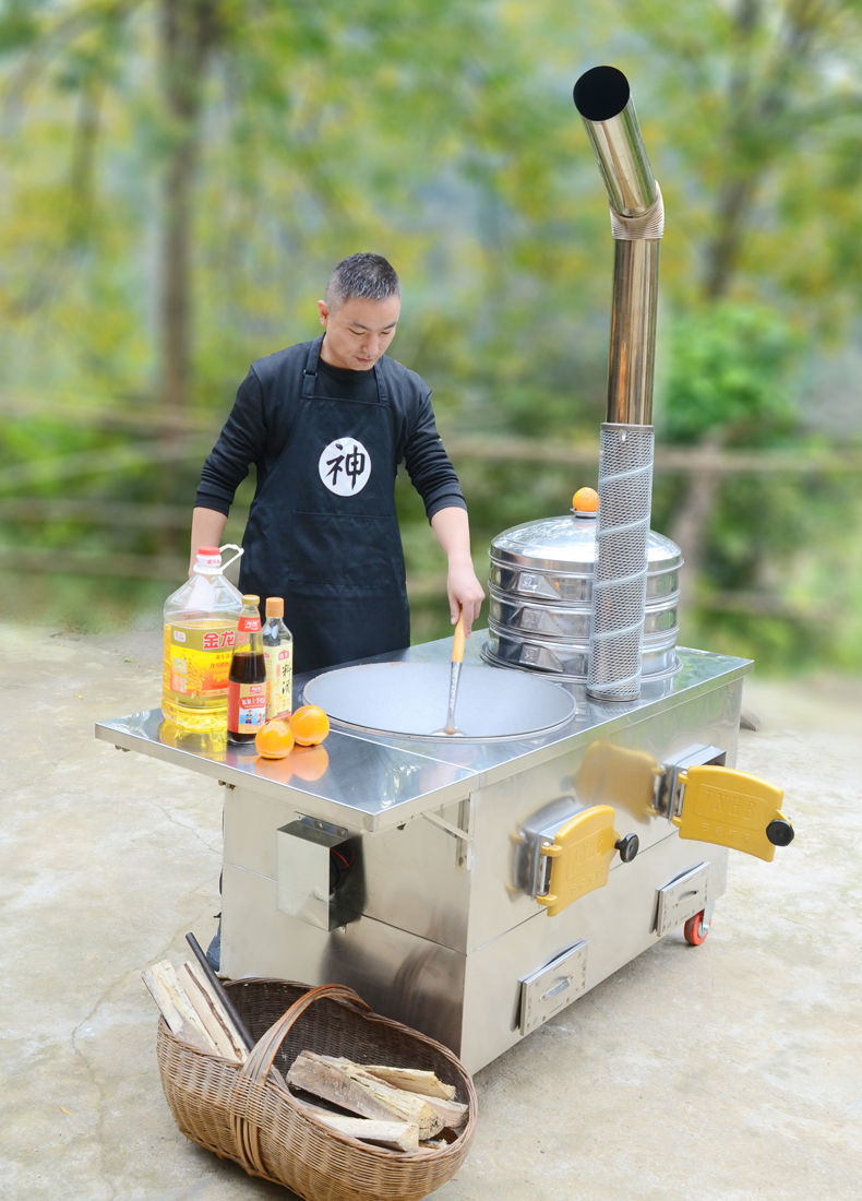 子母柴火灶双灶台农村家用烧木柴可移动大锅灶加厚不锈钢柴火炉灶