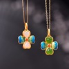 Ancient Set Nephrite  Enamel heart-shaped Clover Pendant fashion temperament Female models Necklace clavicle