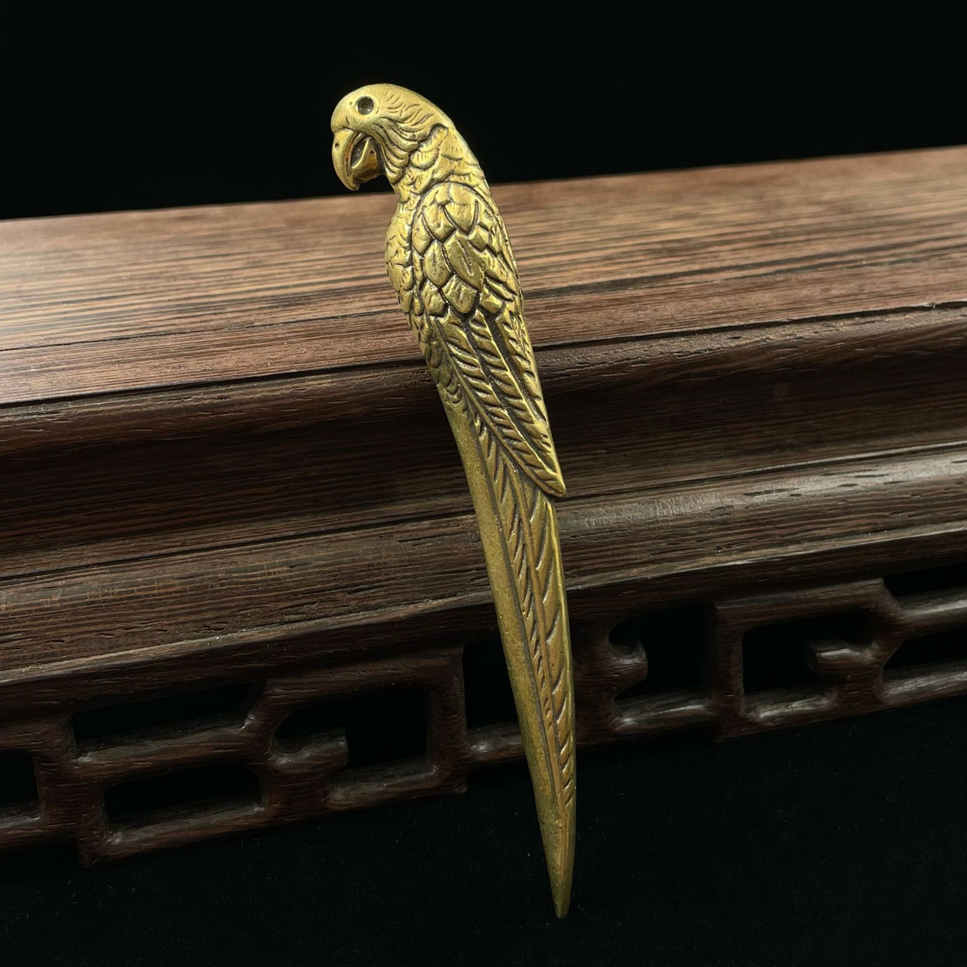 国潮新款茶宠茶刀仿古做旧黄铜鹦鹉茶针刀胚仿古铜金属工艺品收藏