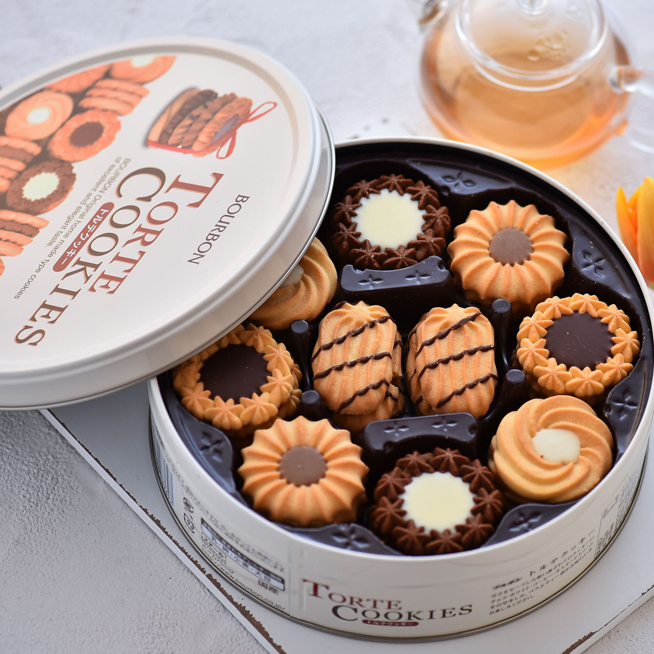 日本进口bourbon波路梦 什锦曲奇饼干60枚礼盒装巧克力黄油味曲奇