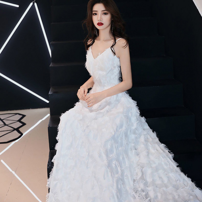 礼服裙女宴会气质超仙羽毛连衣裙气场女王晚宴伴娘礼服时尚优雅