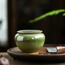 陶瓷大号茶叶罐窑变青苔绿醒茶罐手工复古密封普洱茶罐日式窑变茶