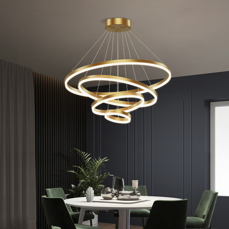 Copper Chandelier Toroidal Nordic Simple Modern Lamp in the Living Room Light Luxury Elegant Dining Room Bedroom Minimalist Smart Lamps