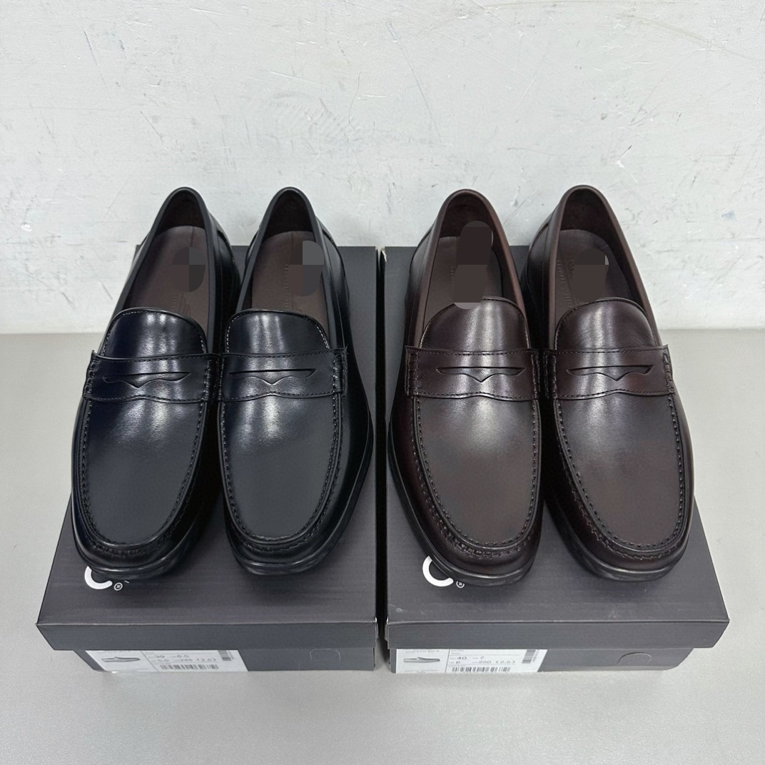 外贸原单莞产e家休闲皮鞋男2024新款圆头平底头层牛皮商务男鞋