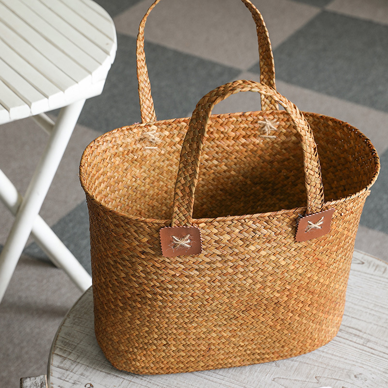 草编收纳篮 田园家居日式三件套衣物零食藤编 编织手提篮子