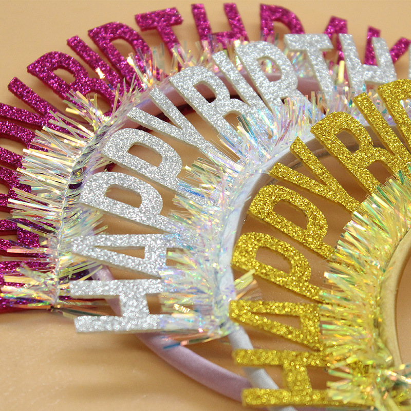 New Glitter Gold Silk Birthday Headband English Letters Happy Birthday Headband Party Atmosphere Decorative Hat