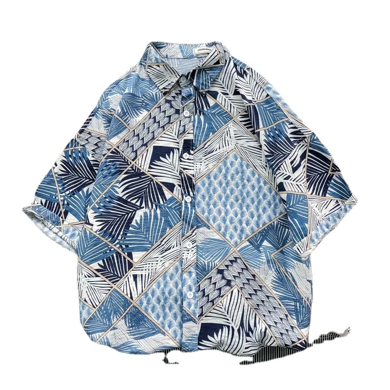 Foreign Trade Men's Beach Shirt Surfing Quick-Drying T-shirt Printed Shirt Coconut Tree Seaside Hawaii Loose Printed Shirt