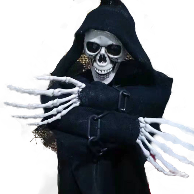 万圣节装饰黑白吊鬼挂鬼声控感应发光发声音鬼屋道具整蛊骷髅挂件
