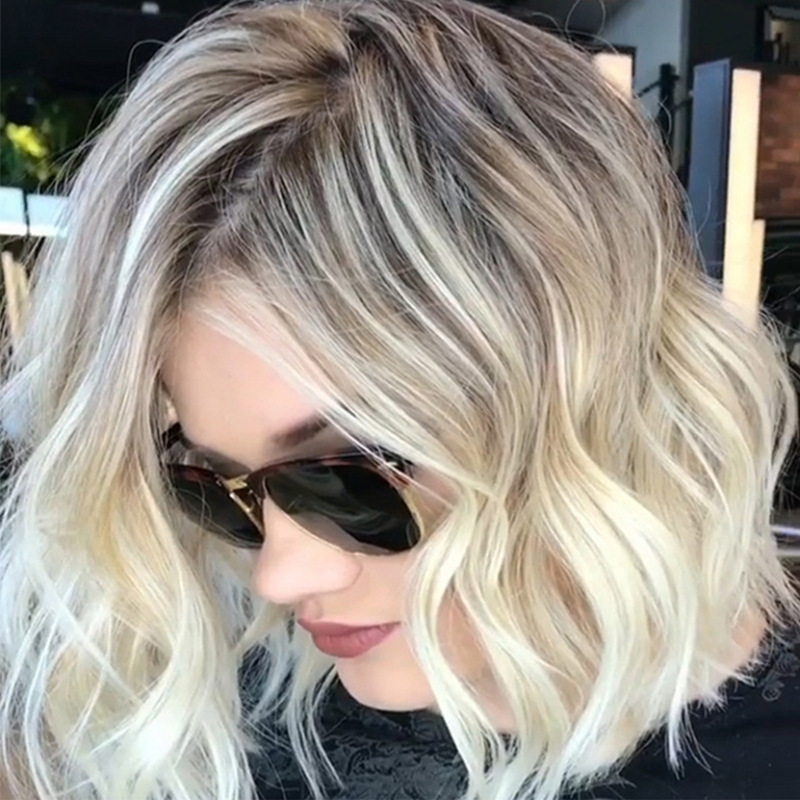 外贸欧美时尚女士短款假发头套 染色水波纹金色 时尚潮人cos系列