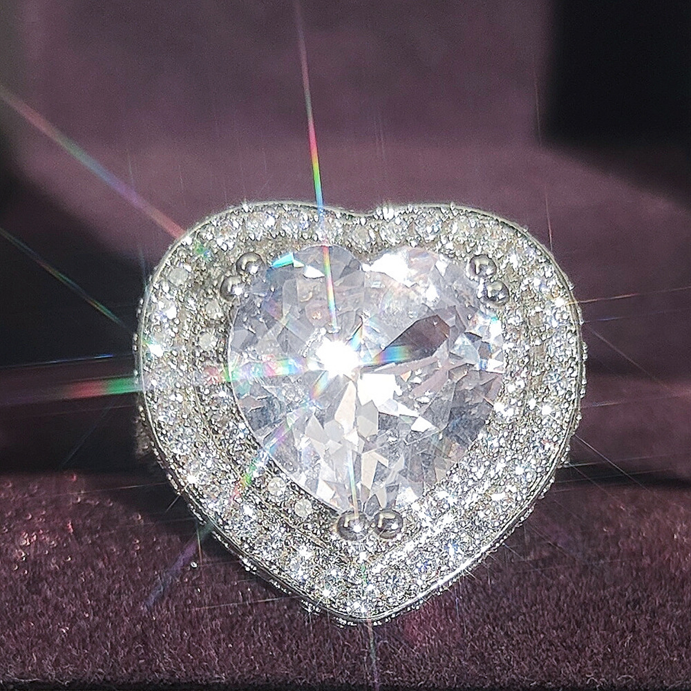 欧美时尚钻戒潮流精致爱心仿真超闪钻石心形女戒指微镶手饰品5788