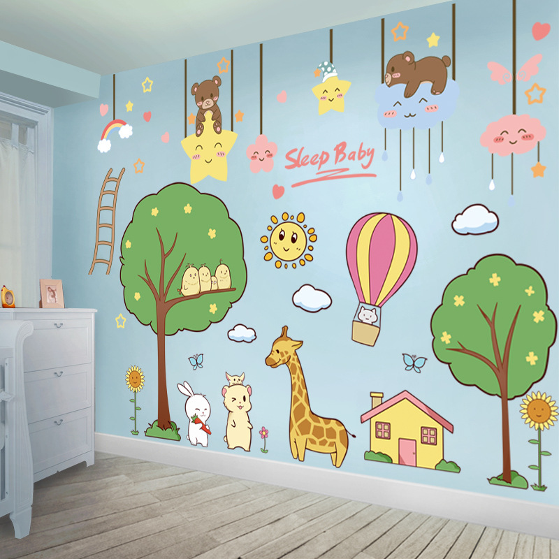 儿童房间墙面墙上装饰画墙贴纸幼儿园房间动物3d立体墙纸自粘墙画