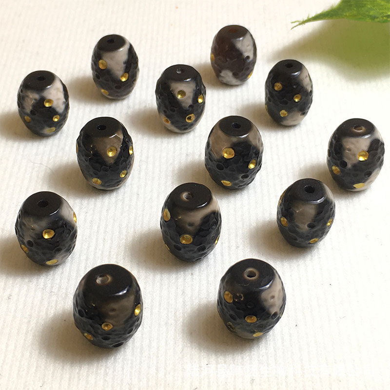 尚无界 天然天珠玛瑙桶珠陨石款桶珠diy文玩配饰手串项链佛珠配件