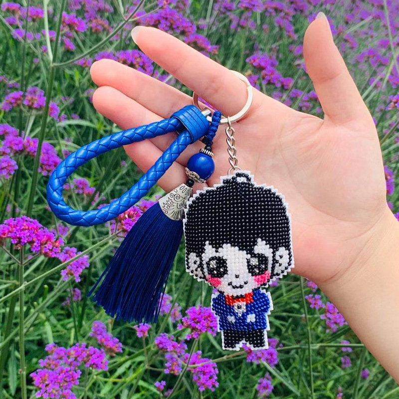 印花十字绣可爱卡通萌小q新郎新娘结婚情侣全珠绣钥匙扣手机挂件