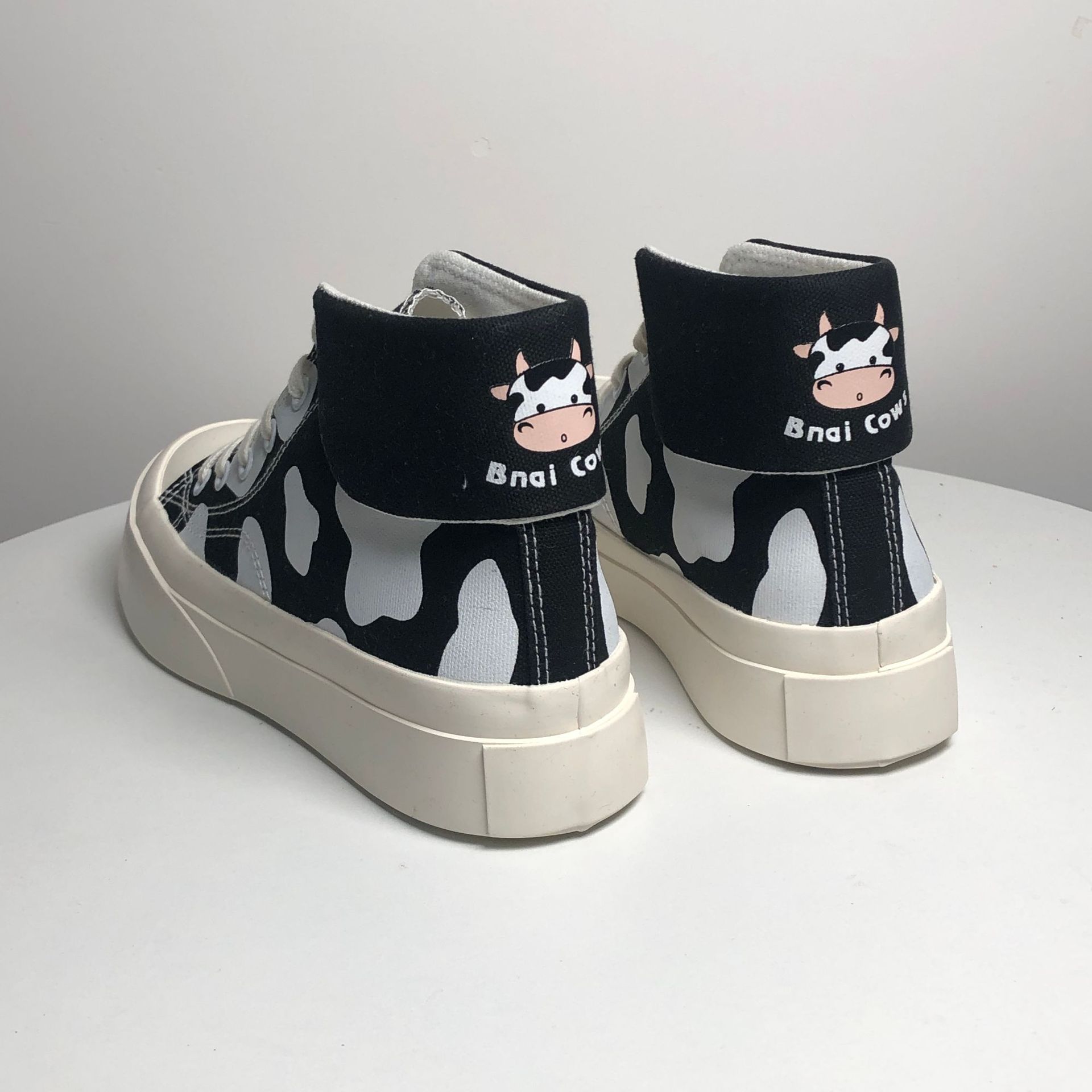 evem2021奶牛帆布鞋女高帮山本可爱板鞋牛奶鞋日系小白鞋w-2312