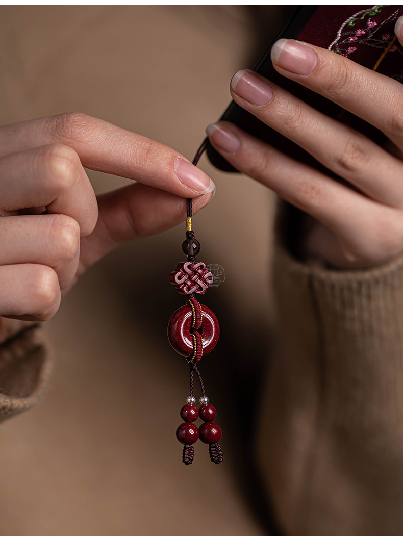 高含量紫金砂平安扣手机挂绳保真朱砂手机链挂 男古风u盘吊坠