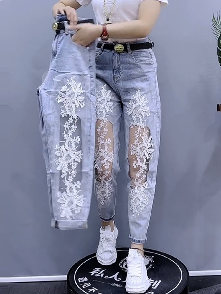 破洞镂空牛仔裤图片