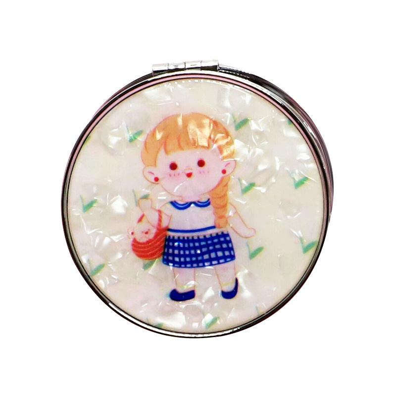 Cartoon Wholesale Pocket Girl Portable Double-Sided Makeup Mirror Folding Shell round Epoxy Small round Mirror