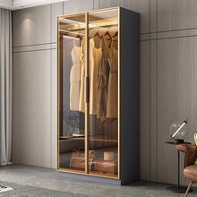 衣柜家用现代简约玻璃门转角衣橱轻奢衣帽间柜子组合可免安装
