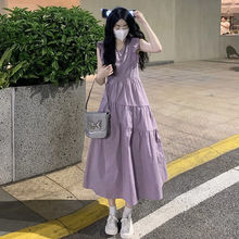 紫色小飞袖温柔风连衣裙夏季女2023新款蓬蓬裙法式感奶甜裙子