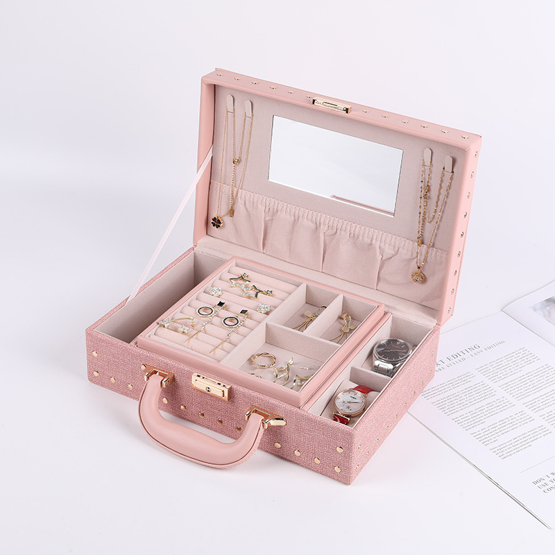 Pu Single-Layer Compartment Jewelry Box Korean Simple and Portable Portable Jewelry Storage Box Watch Earring Storage Box Storage Box