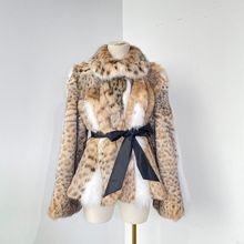 进口西装领短款斑点豹纹猫竖做设计皮草裘皮女士皮毛一体外套