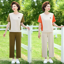 妈妈夏季短袖T恤休闲运动套装中年女士减龄显瘦时尚运动服两件套
