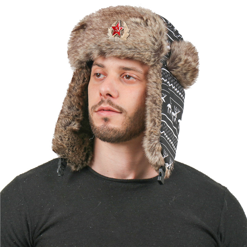 苏联徽章雷锋帽男女户外帽加厚护耳棉帽俄罗斯保暖帽小鹿圣诞帽